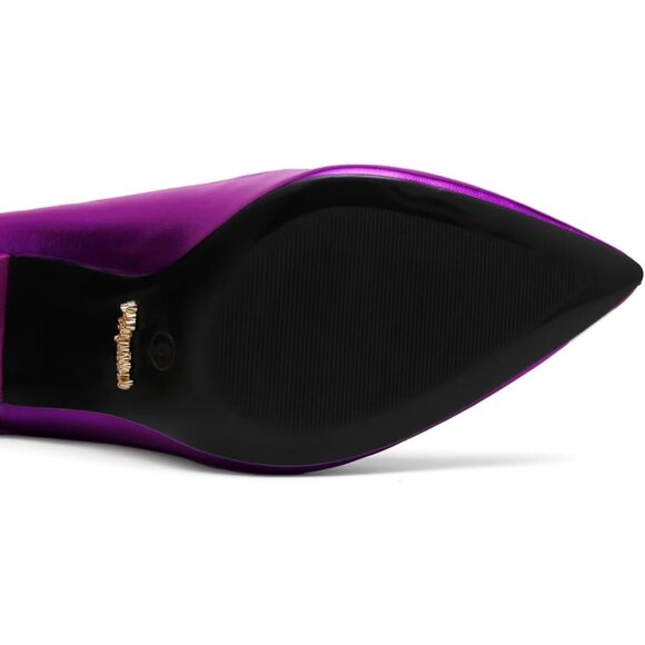 4 Inch Purple Womens Pumps High Heels Stiletto Pointed Closed Toe Bridal Shoes - Picture 4 of 9